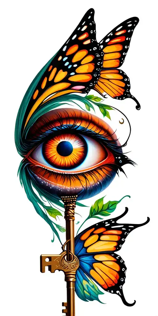 Evil Eye And Butterfly With Key Symbolizing