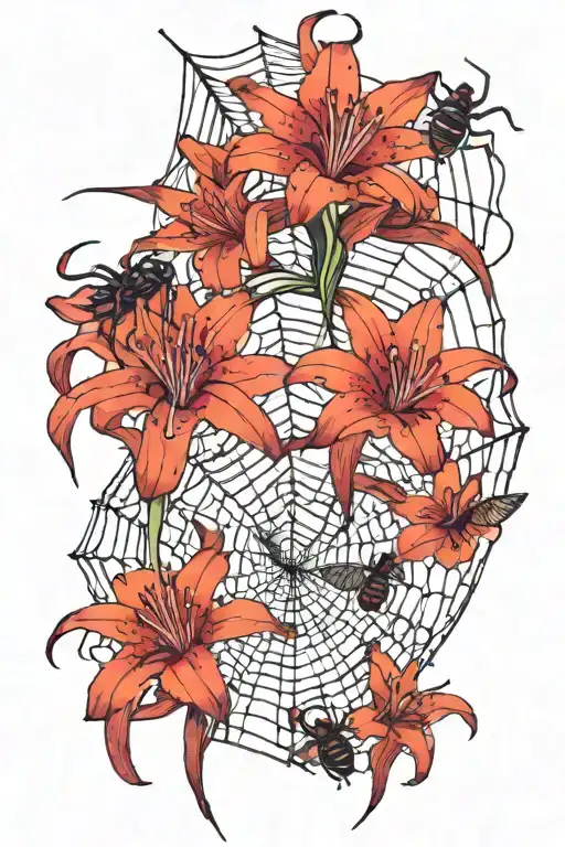 Red Spider Lilies With Spiders And Webs