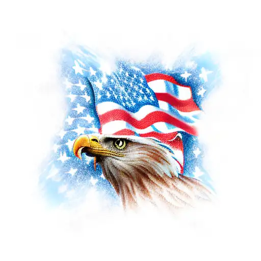 American Flag With Eagle And Soldier