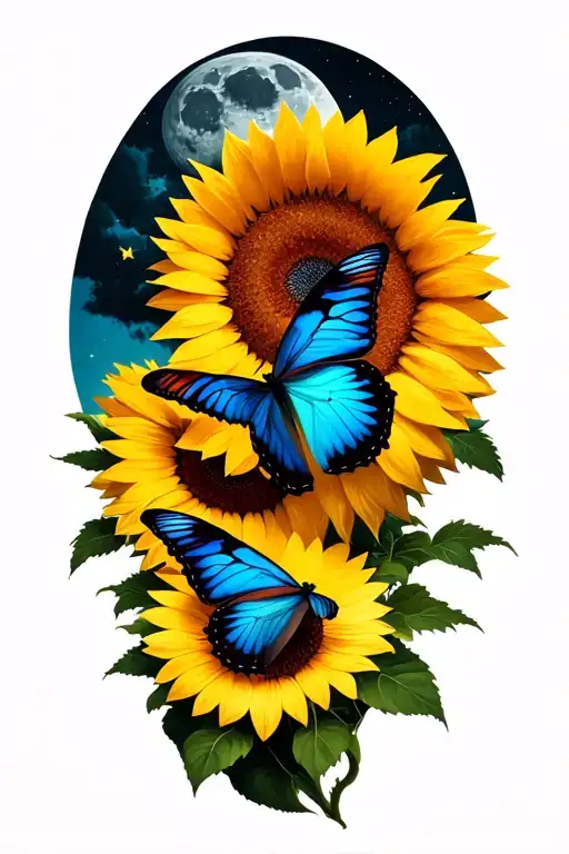 Sunflower Butterflies Moon Merging Together