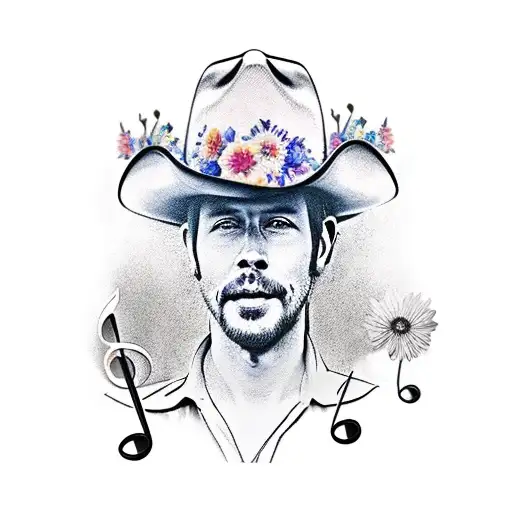 A Cowboy Hat Adorned With Music Notes And Flowers