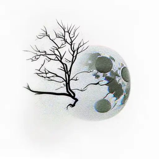 A Crow On A Tree Branch With The Moon In The Background With Dalilas At The Bottom And Iris Flowers