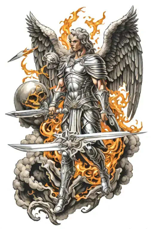 Archangel With Sword In One Hand And Fireball In Other