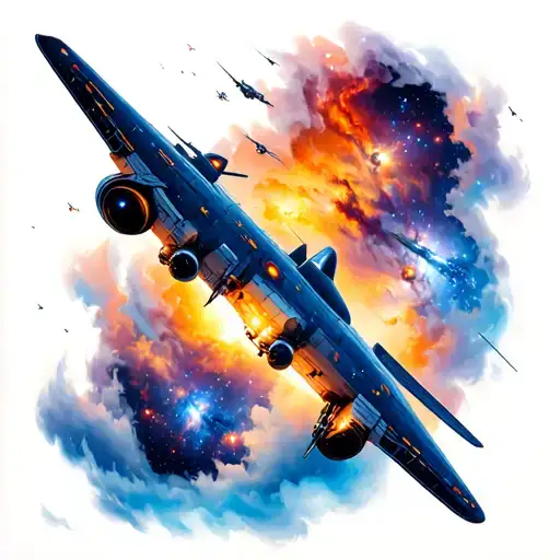 Milky Way Galaxy With Spaceships