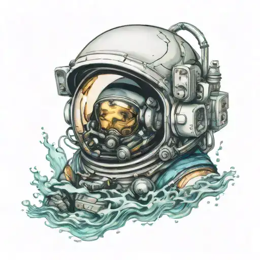 Astronaut Helmet In The Ocean Bottom