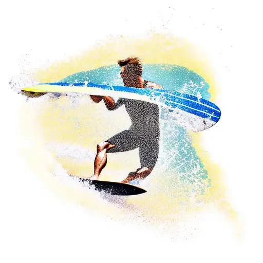 A Surfer Catching A Wave With A Palm Tree Silhouette In The Background