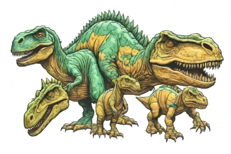 2 Dinosaur Kids With Mom And Dad