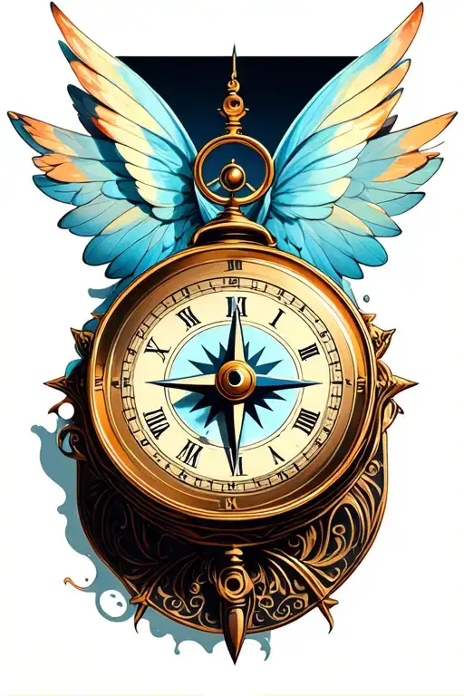 Compass With Clock With Fairy Wings