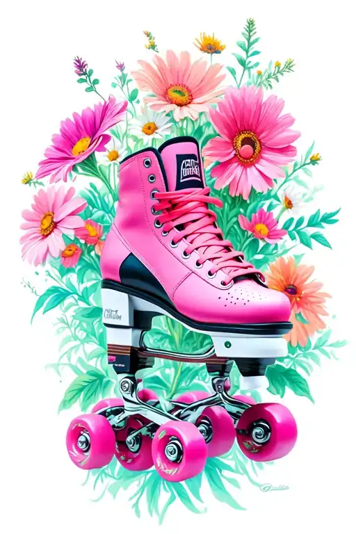 Pink Roller Derby Skate Surrounded By Wildflowers