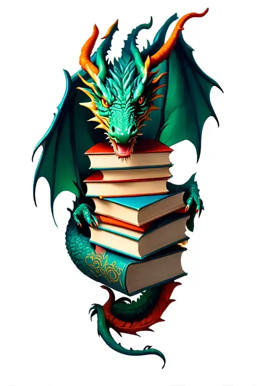 Dragon Protecting Books Flying