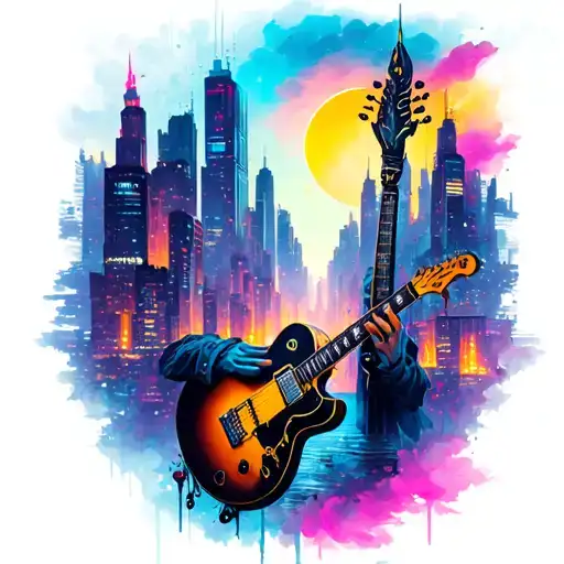 Sleeve Tattoo Music Time Neon Lit Cityscape