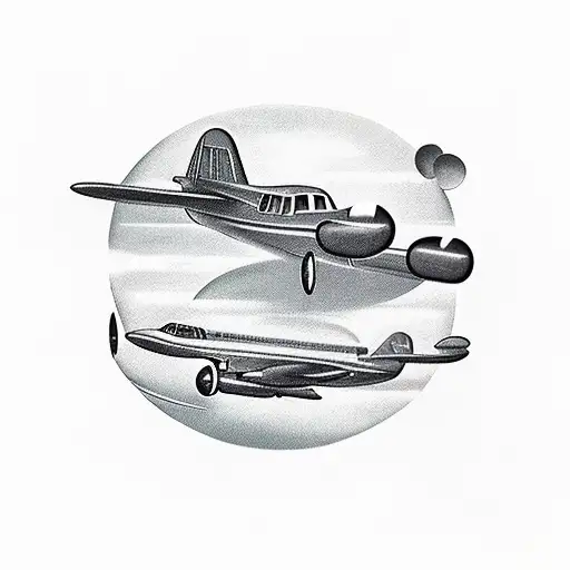 Vintage Airplane Flying Over A Retro Car