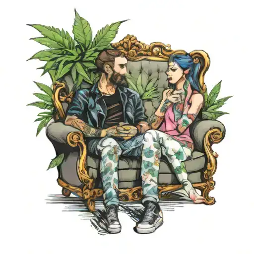 Man And Woman Sitting Sofa Marijuana Friends Sitting