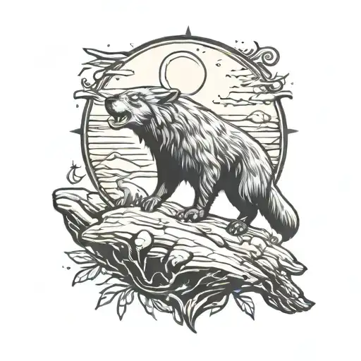 Honey Badger And Wolf Howling At The Moon