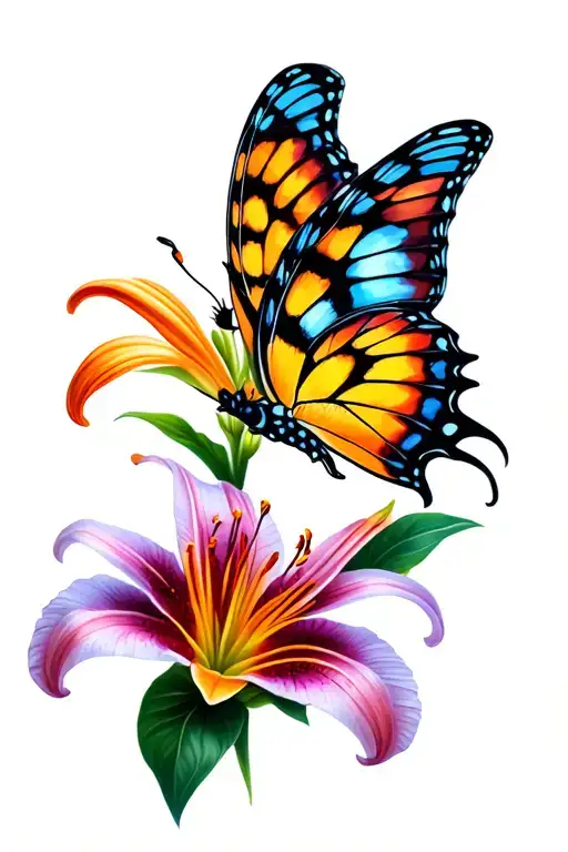 Butterfly And Tiger Lily Flower