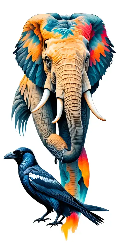 Crows And Elephants Holding Trunks