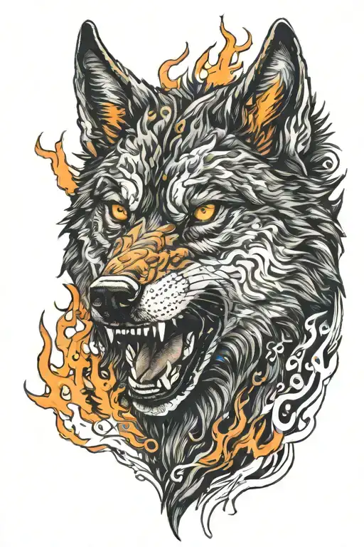 Sharp Teeth Black Wolf With Fire Eyes