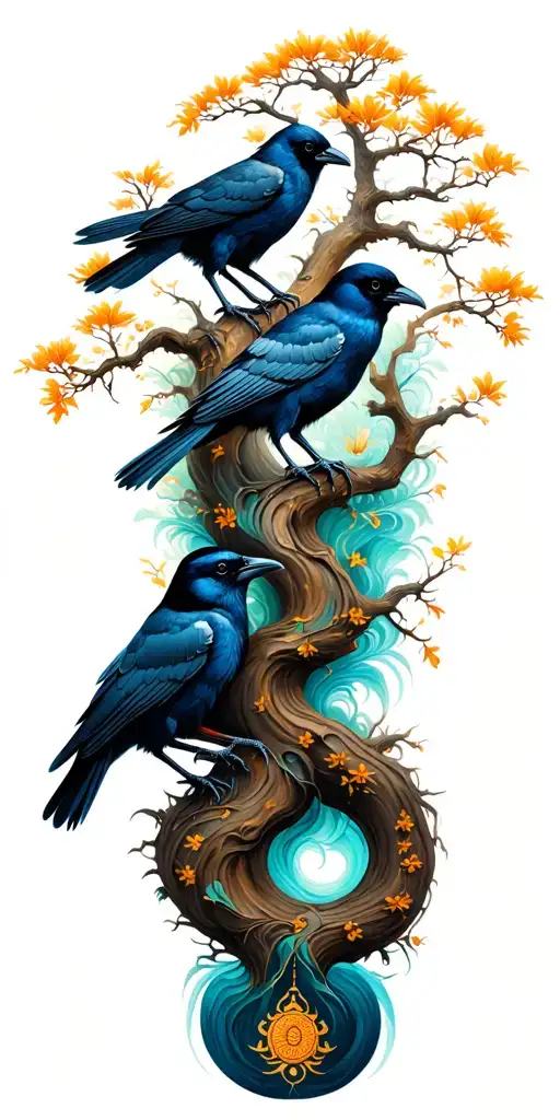 Crows And Bodhi Tree Intertwined