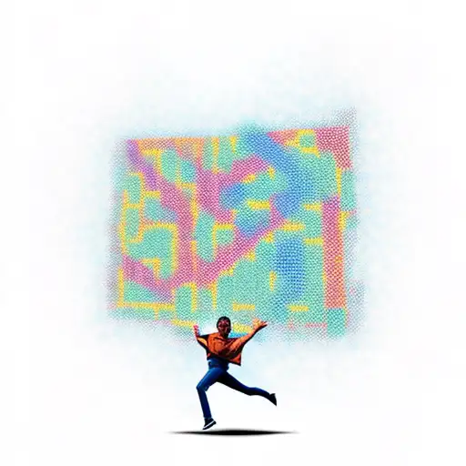 Falling Man Doing Leap Of Faith With Binary Numbers Coming Out Of Him