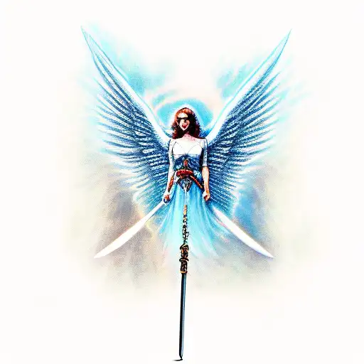 Angel And Devil Stick The Tip Of The Sword Into The Ground