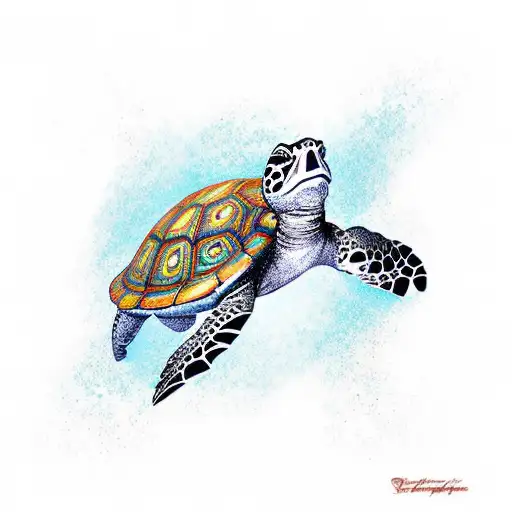 Polynesian Turtle Design Over Right Sholde To Back