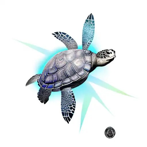 Polynesian Turtle Design Over Right Sholde To Back