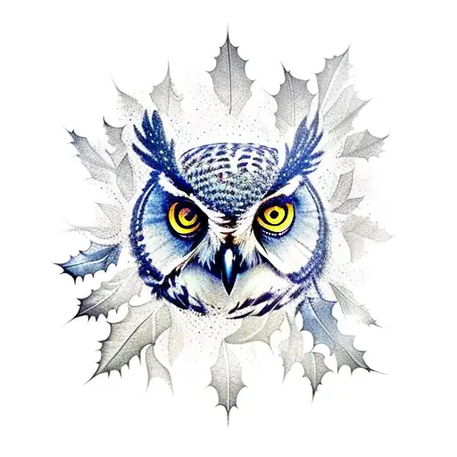 A Back Tattoo Of An Owl Wing With Leaves And Holly Surrounding It