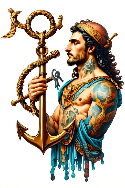 Male Virgo Zodiac Sign Holding An Proppeler And Anchor