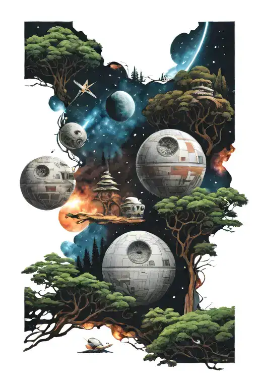 Star Wars Theme Galaxy Above Death Star Above Endor