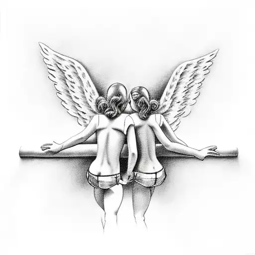 Angel And Devil Climbing A Wall