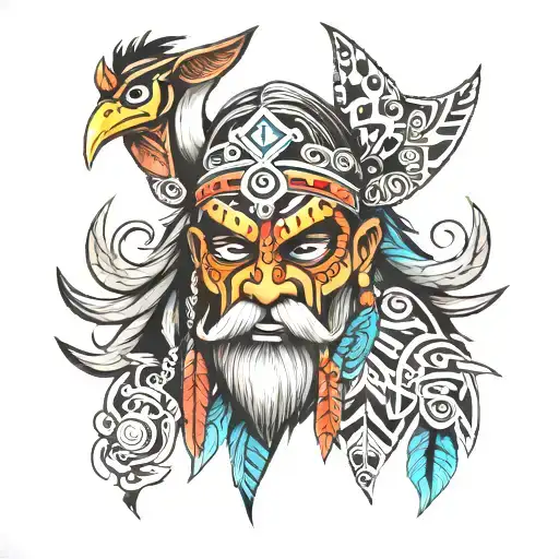 Polynesian Tribal With Viking And Native American