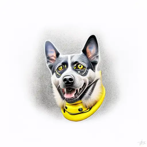 Black Dog With Yellow Bird