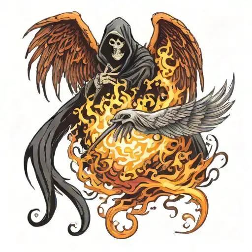 Grim Reaper Fighting A Flaming Phoenix