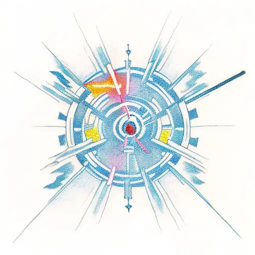 A Traditional Style Tattoo Of A Lightsaber With Starry Skies And Ocean Waves Intertwined