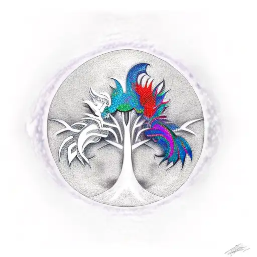 Dragon And Moon And A Tree