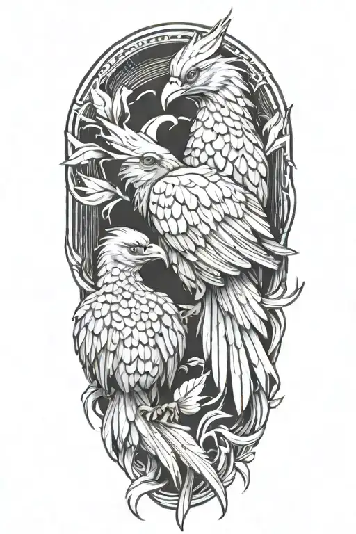 Big Pheonix With Two Baby Pheonix