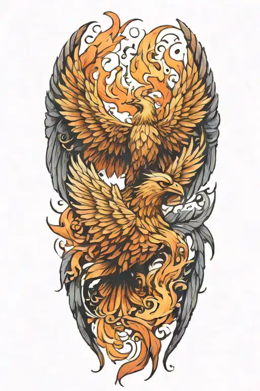 Big Pheonix With Two Baby Pheonix Flying