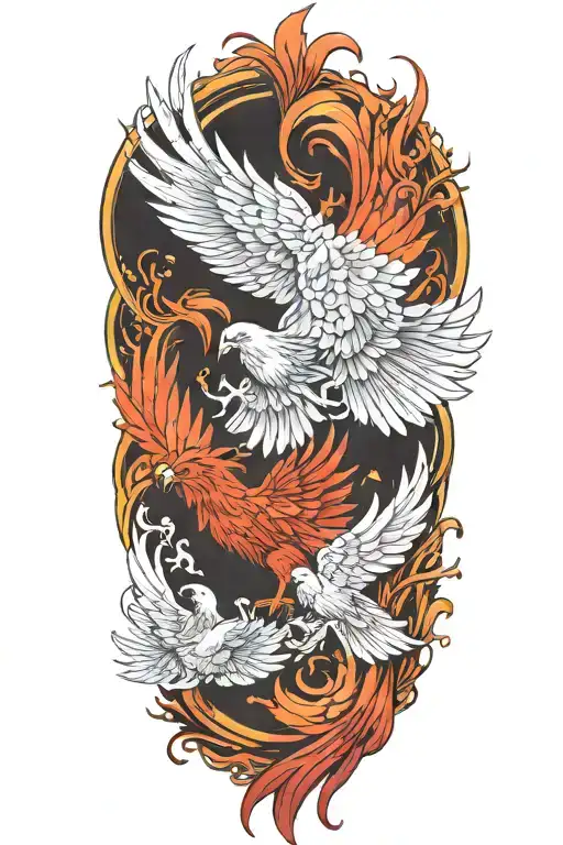 2 Big Pheonix With 2 Baby Pheonix Flying