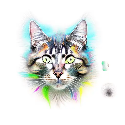 Realistic Portrait Of A Cat With Psylocybin Mushrooms Growing Out Of Its Fur