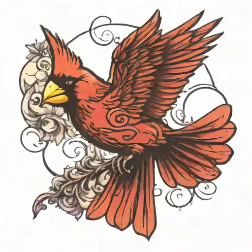 Whimsical Cardinal Flying Through The Word Faith