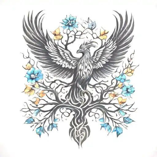 Phoenix Bird Inside A Tree Of Life