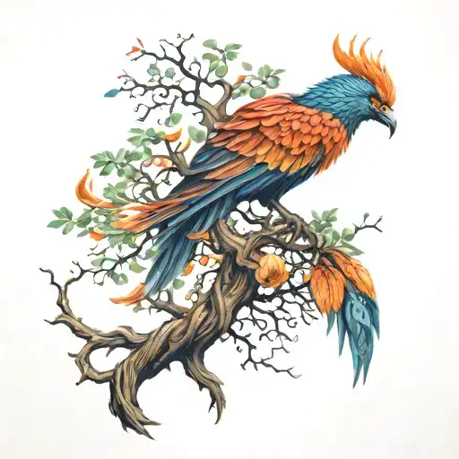 Phoenix Bird Inside A Tree Of Life
