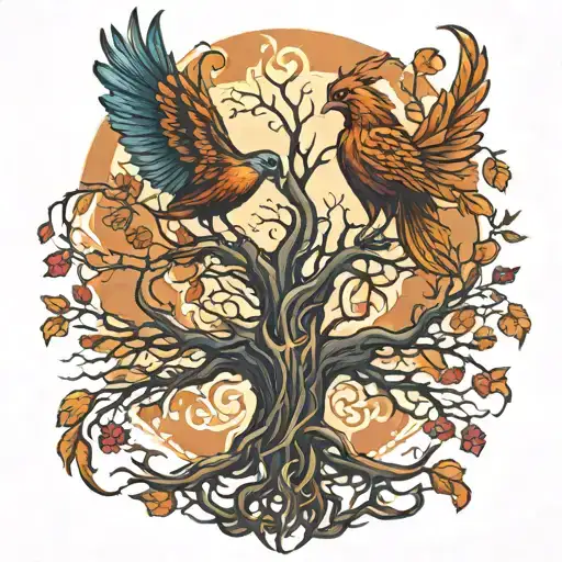 Phoenix Bird Inside A Tree Of Life
