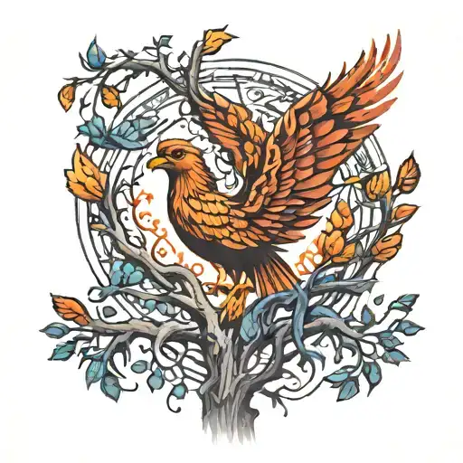 Phoenix Bird Inside A Tree Of Life