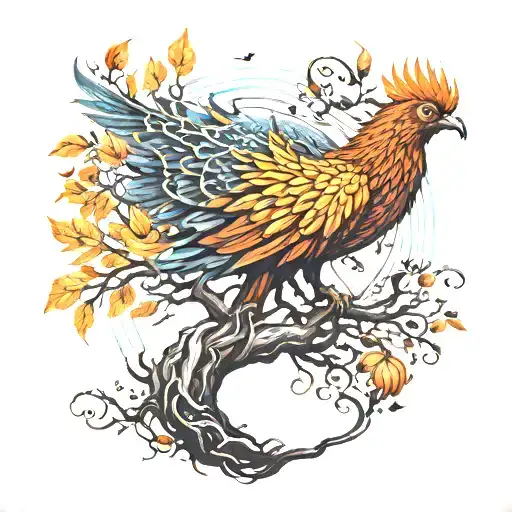 Phoenix Bird Inside A Tree Of Life