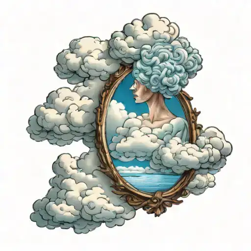 A Portrait Of Yourself In The Mirror With A Cloud Motif Symbolizing Escapism