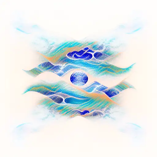 Linear Elongated Panoramic Blue Ocean Wave