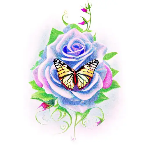 Butterfly With Roses Saying Mom