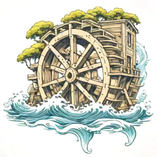 Water Wheel And Waves