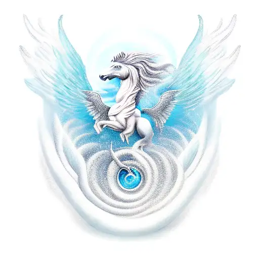 Pegasus With Sea Background Holding Posiden Trident